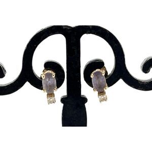 14k Yellow Gold with Lavendar Tanzanite and White Sapphire Accent Stud Earrings